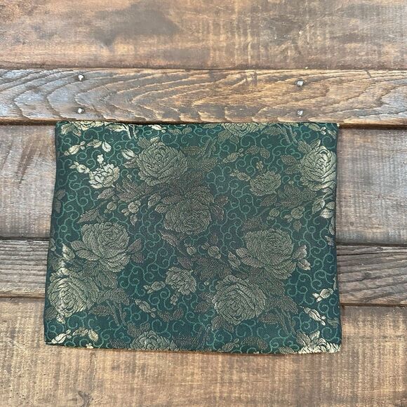 Vintage Jessica McClintock Envelope Clutch Cameo Pouch Green Floral 7.5x9 Bag - Picture 4 of 6